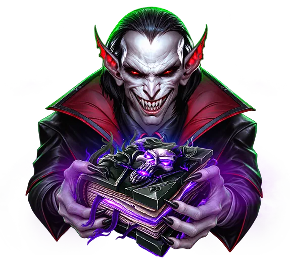 The Vampire Curse slot game artwork featuring a dark gothic vampire-themed logo with a red and purple fantasy backdrop