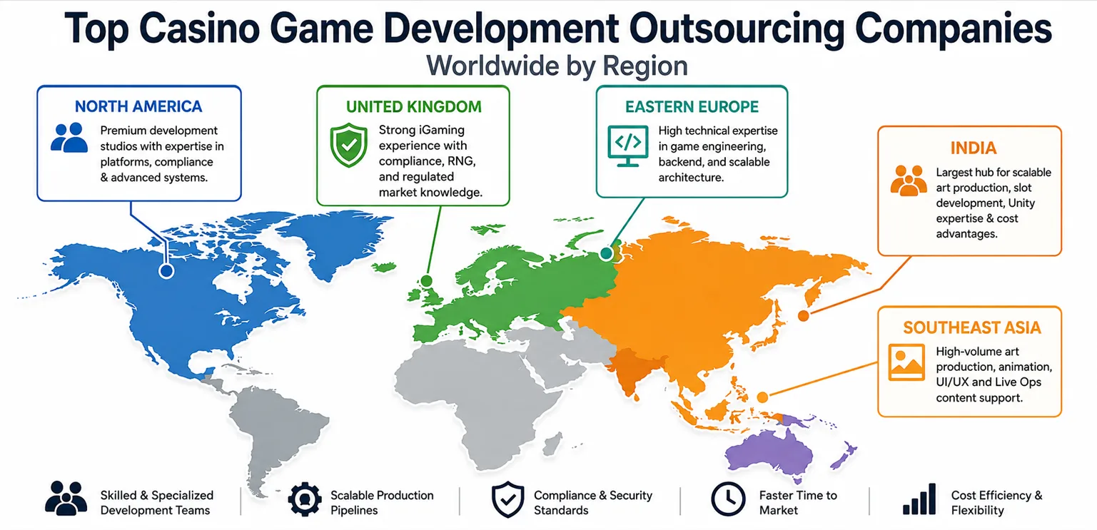 Top Casino Game Development Outsourcing Studios by Region and Expertise