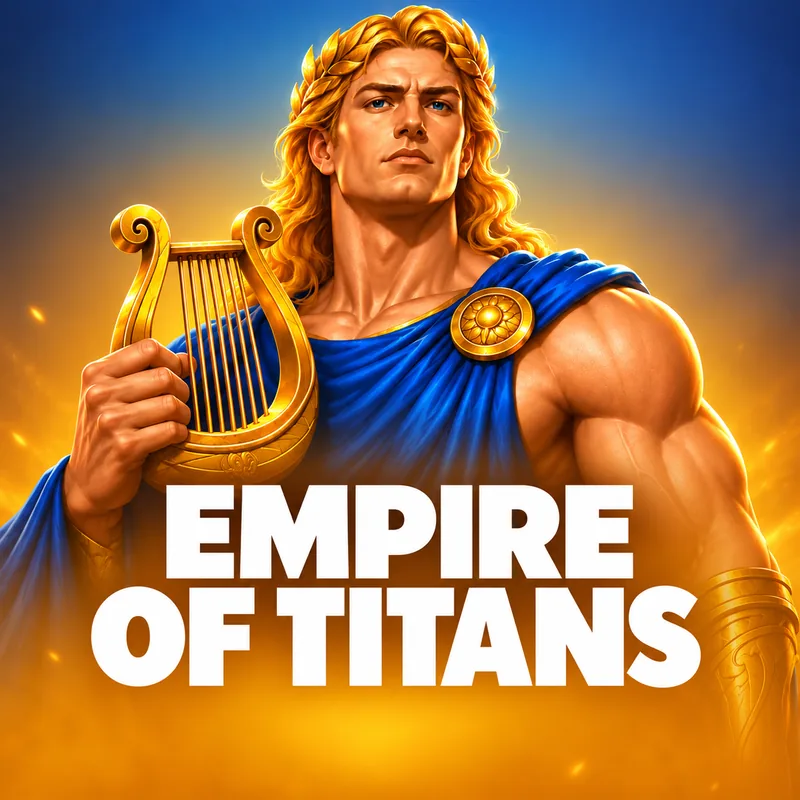Empire of Titans slot game featuring a powerful golden-haired Greek hero holding a lyre