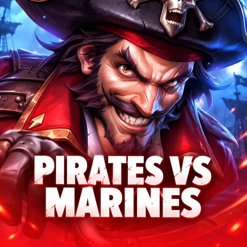 Pirates vs Marines slot game featuring a fierce pirate captain in a red coat and hat