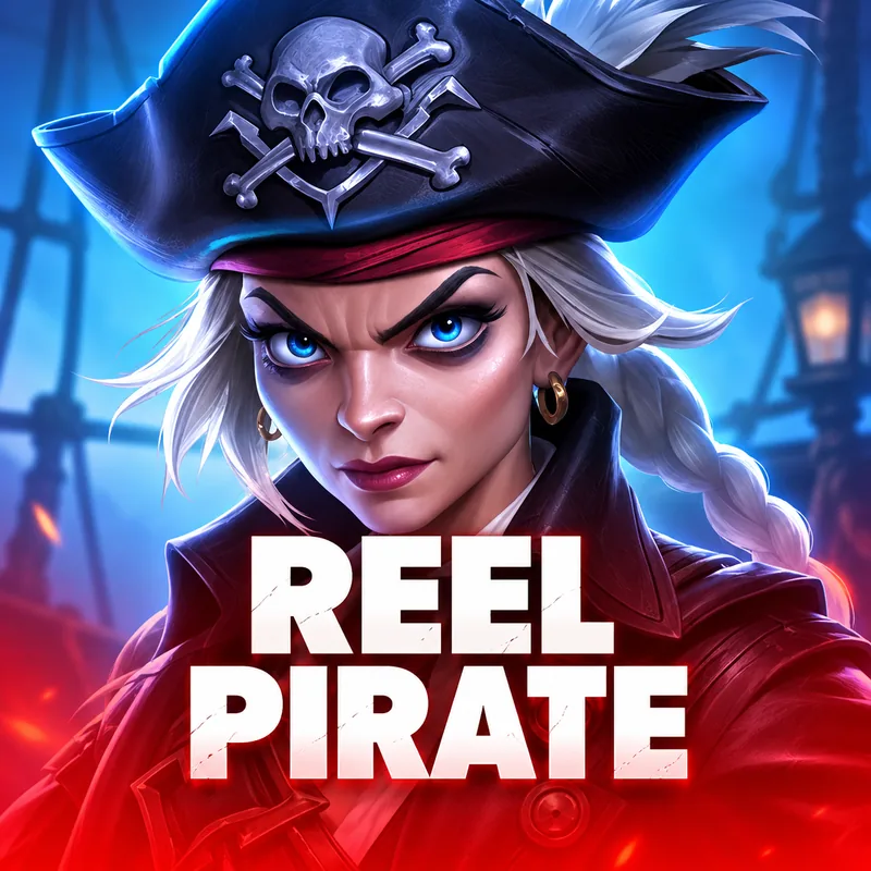 Reel Pirates slot game featuring a fierce female pirate captain with a skull and crossbones hat