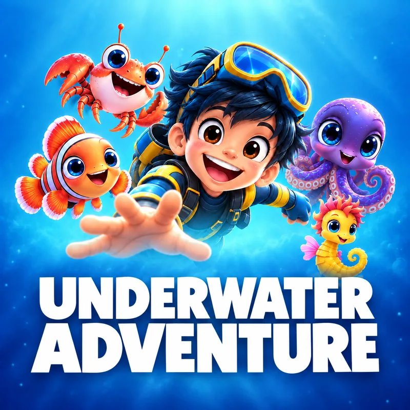 Underwater Adventure slot game featuring a young diver surrounded by colorful fish, a crab, octopus and seahorse